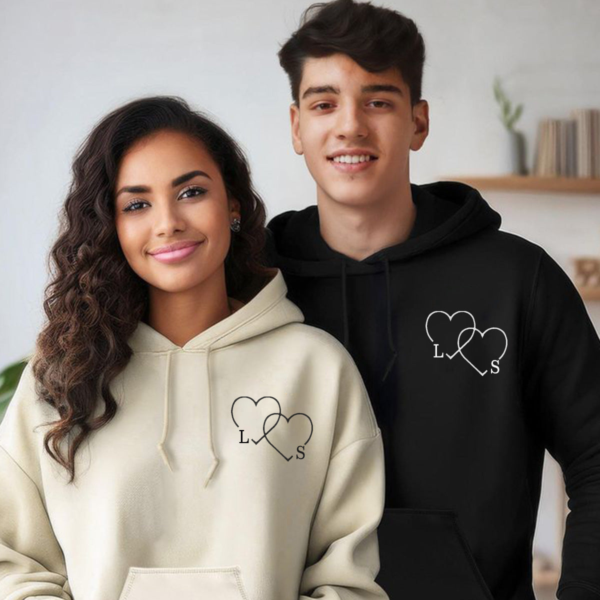 Personalized Embroidery - Double Heart + Letters - Sweatshirt - Hoodie - T-shirt