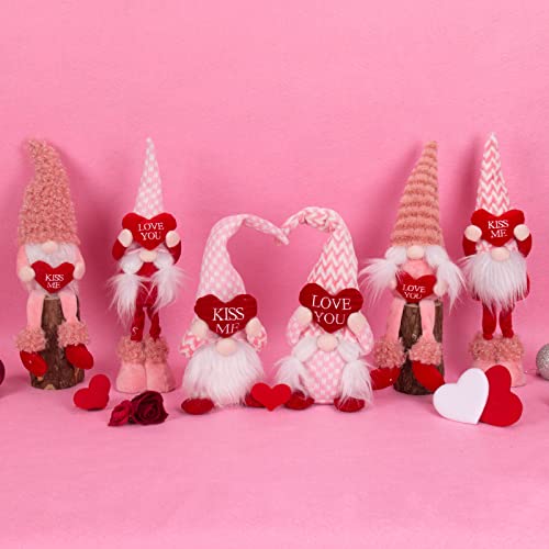 UNFINDINGS Pink Sitting Gnomes Plush Mr & Mrs Valentines Day Decor Doll Couple Home Table Valentine Plush Wedding Ornament Gifts Sweet Present 7.8in