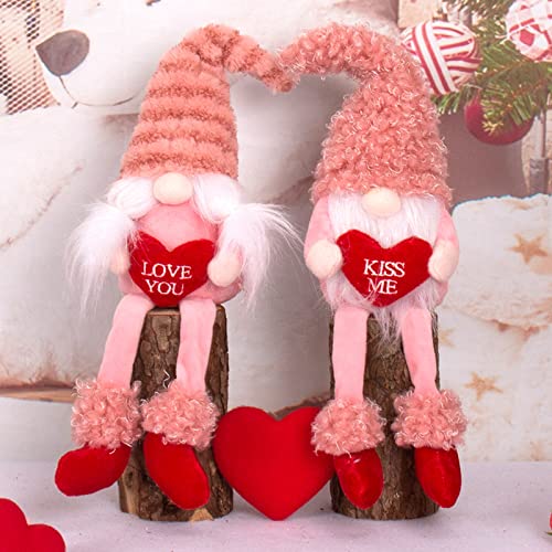 UNFINDINGS Pink Sitting Gnomes Plush Mr & Mrs Valentines Day Decor Doll Couple Home Table Valentine Plush Wedding Ornament Gifts Sweet Present 7.8in