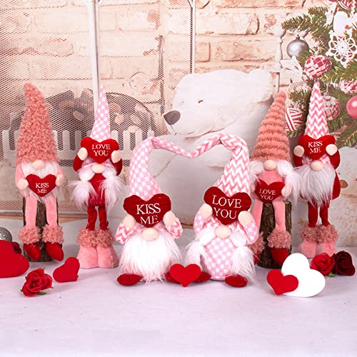 UNFINDINGS Pink Sitting Gnomes Plush Mr & Mrs Valentines Day Decor Doll Couple Home Table Valentine Plush Wedding Ornament Gifts Sweet Present 7.8in