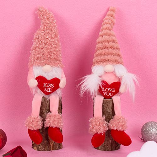 UNFINDINGS Pink Sitting Gnomes Plush Mr & Mrs Valentines Day Decor Doll Couple Home Table Valentine Plush Wedding Ornament Gifts Sweet Present 7.8in